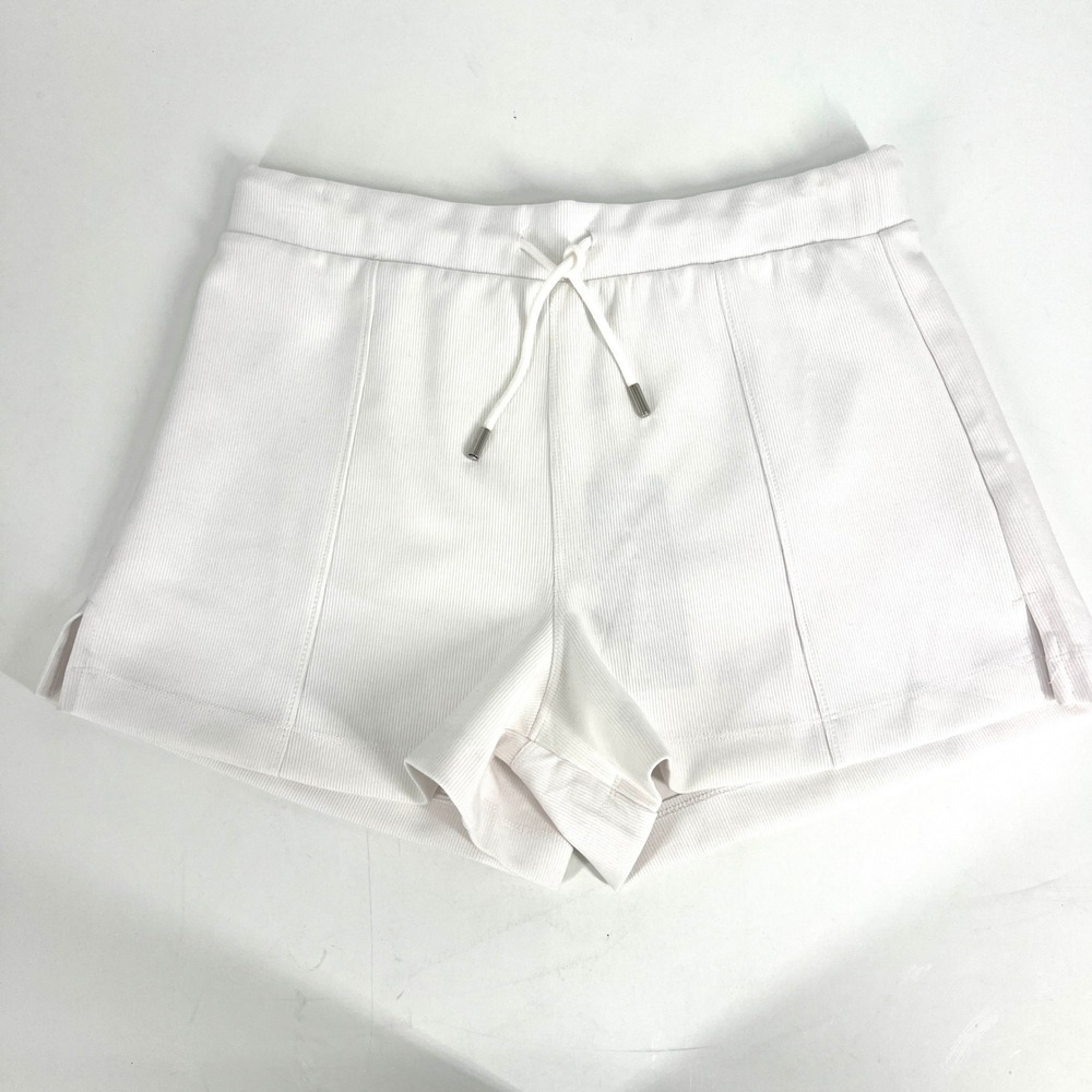 Express Jet Set High Waist Ribbed Shorts White Drawstring 80043RKM Womens M NEW